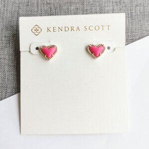 Authentic Kendra Scott Ari Heart Neon Pink Magnesite Gold Stud Earrings